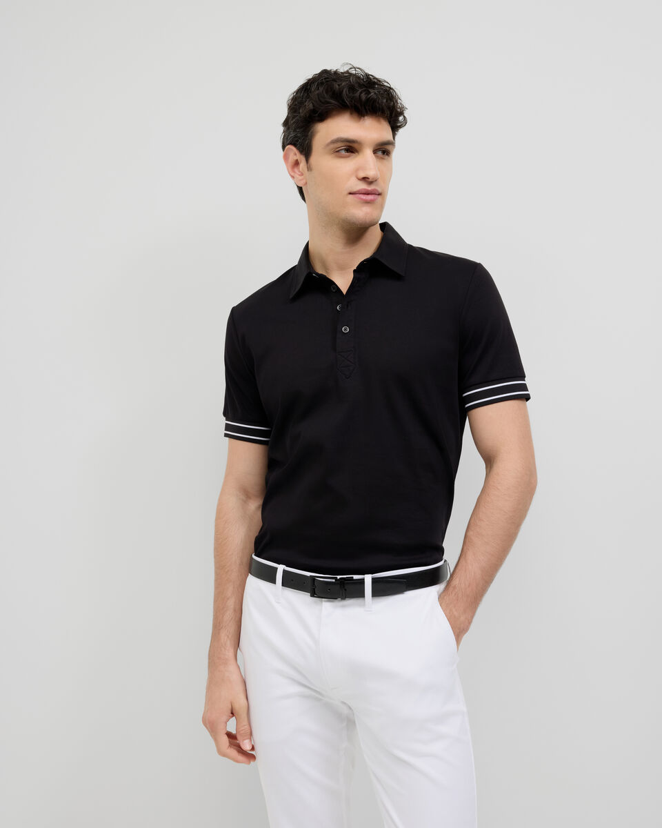Stripe Travel Polo, Black, hi-res